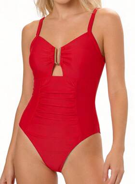 Zeriluna Deep V Metal Buckle One-Piece Swimsuit, Soft and Si