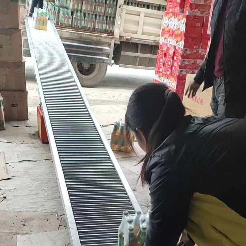 无动力卸货滑梯输送仓库物流装卸货滑轮折叠不锈钢滚筒输送线