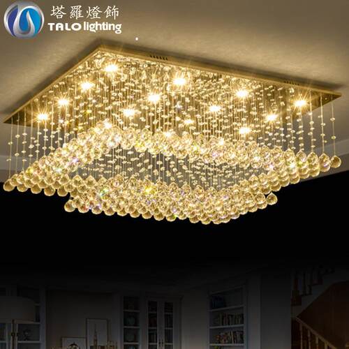 LED吸顶灯现代简约水晶吊灯方形卧室客厅灯不锈钢水晶吸顶灯