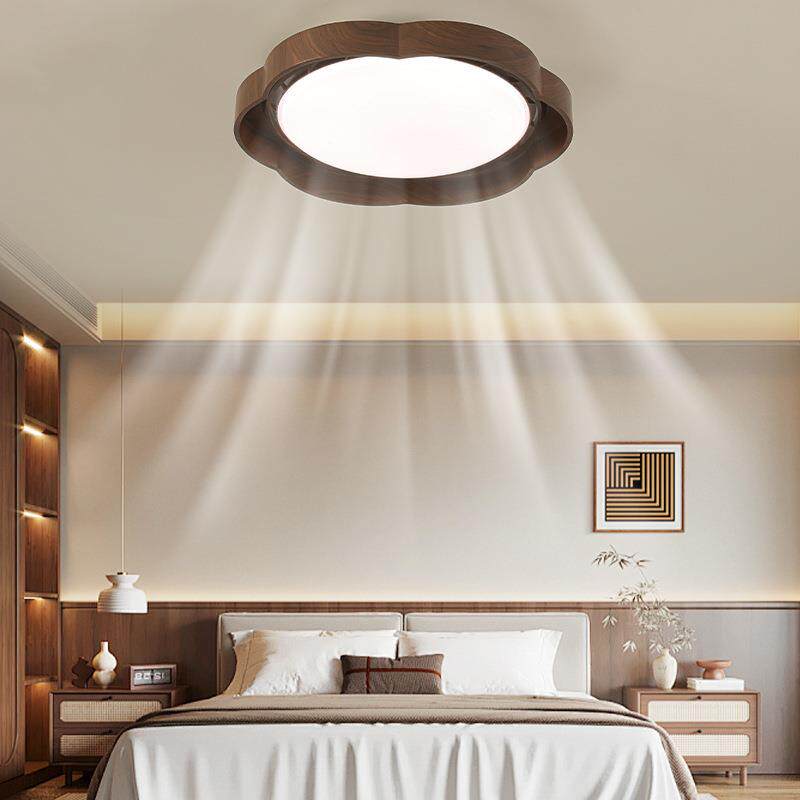 卧室无叶风扇灯吸顶灯原木风创意花朵儿童房电风扇一体灯中山灯具