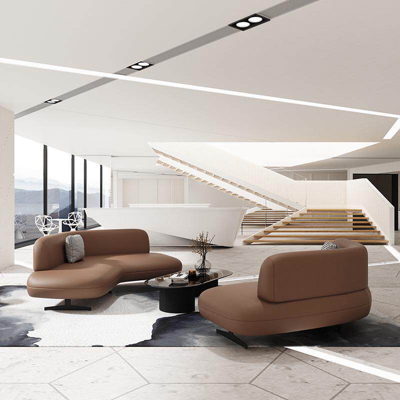 办公组合创意休闲商务接待室会客休息区等候皮艺酒店异形沙发套装