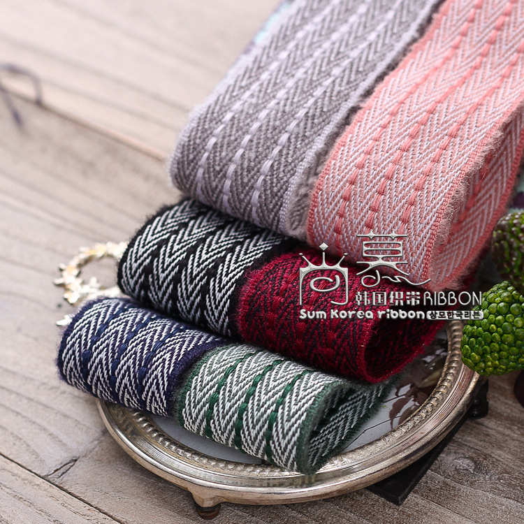 韩国织带羊毛人字纹带发饰diy材料服装辅料高档撞色毛边针织带