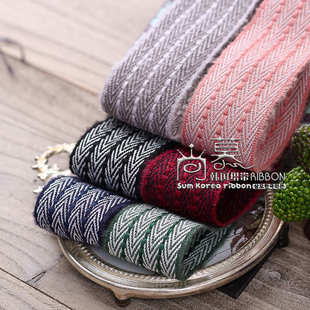 韩国织带羊毛人字纹带发饰diy材料服装 辅料高档撞色毛边针织带