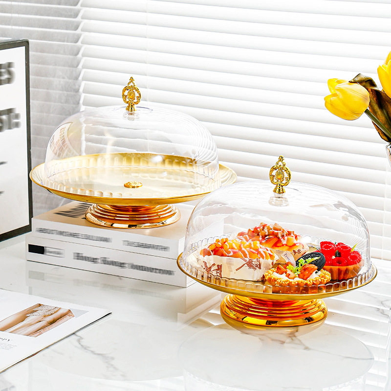 不锈钢蛋糕盘水果盘带盖防尘甜点干果盘试吃盘宴会点心盘轻奢托盘
