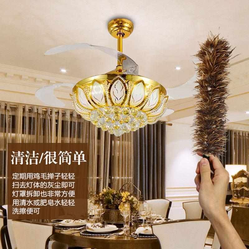 隐形吊扇灯led风扇灯家用吊灯餐厅客厅吊顶灯简约水晶电扇吊灯