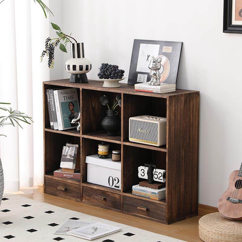 实木书柜简约客厅储物收纳简易书柜组合格子柜落地矮柜书架置物架