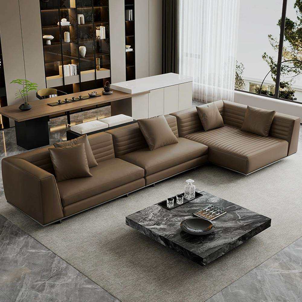 意式极简罗杰直排真皮沙发大户型现代简约客厅转角布艺沙发组合