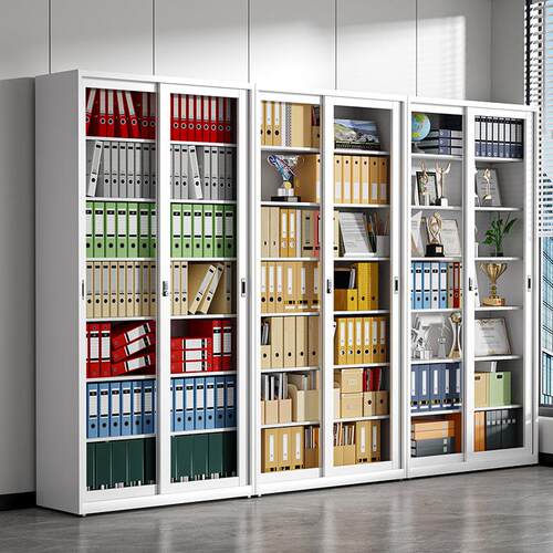 钢制推拉门书柜办公室移门文件柜财务凭证柜玻璃展示柜合同资料柜