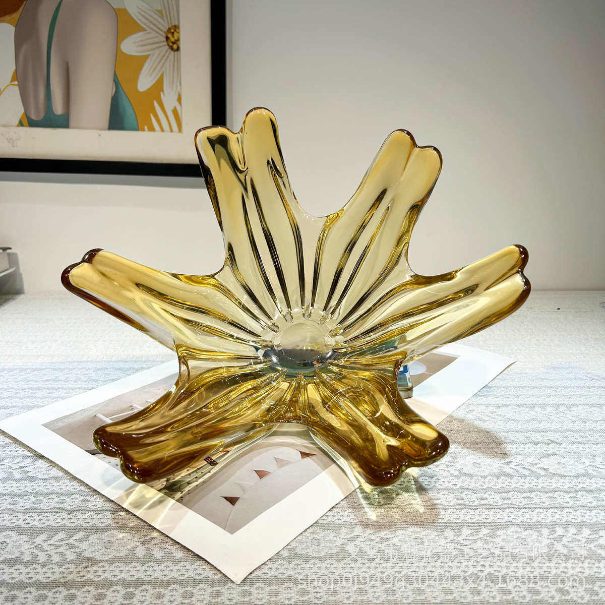 纯手作设计师款异型琥珀色琉璃果盘家居客厅茶几高级感装饰器摆件,家居饰品,花瓶,淘宝优惠券,粉丝福利购,淘宝优惠卷