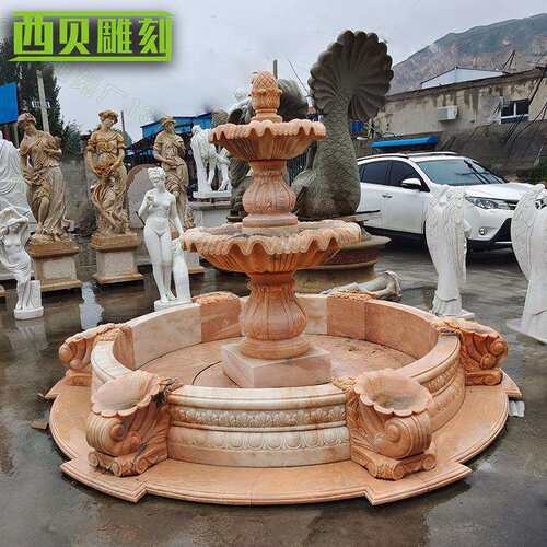 园林小区大理石喷泉 工厂 手工雕刻多层石雕景观水钵摆件户外