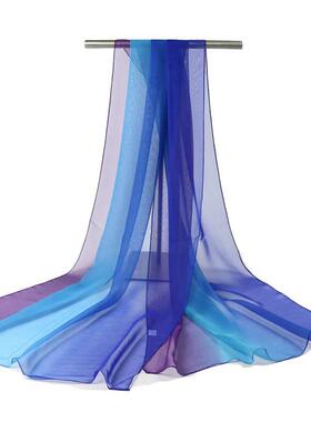 百搭渐变彩色培训形体礼仪训练服丝巾模特走秀女舞蹈纱巾围巾气质