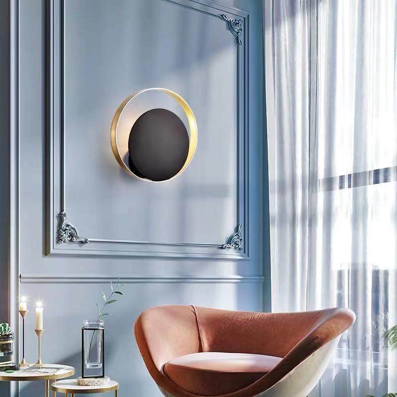 北欧创意个性客厅壁灯日食现代简约圆形过道灯卧室酒店床头壁灯