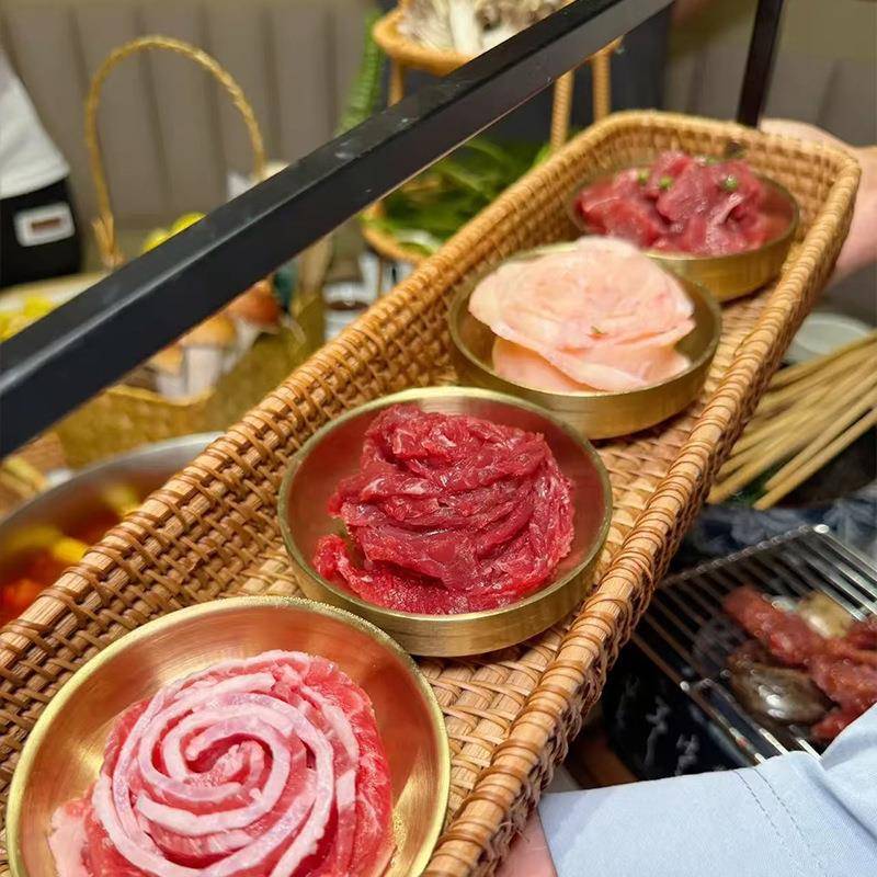 创意特色火锅店分格拼盘餐具商用烤肉店小吃四格套装复古藤编提篮