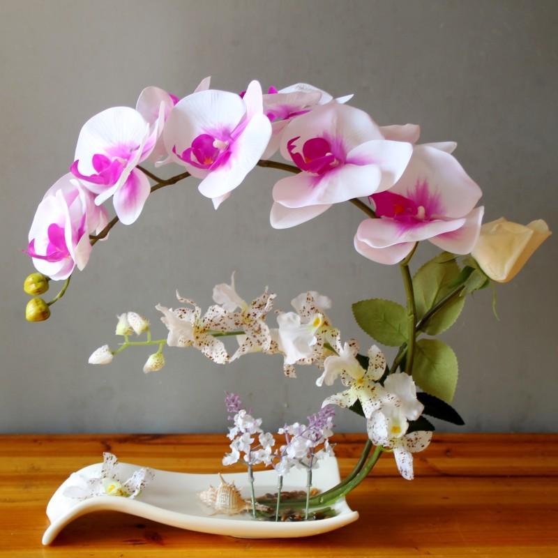 假花仿真花蝴蝶兰盆栽套装客厅茶几餐桌装饰中式玄关盆景摆件花艺