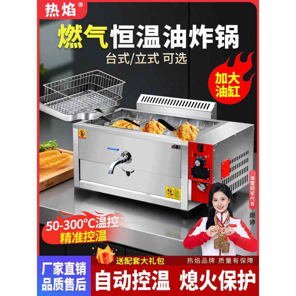 商用燃气油炸锅炸油条炸串炸鸡炸薯条专用锅摆摊液化恒温立式台式