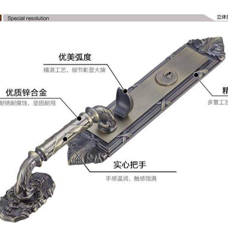 锌合金大门锁农村别墅实木锁具对开门双开按压门把手锁欧式机械锁