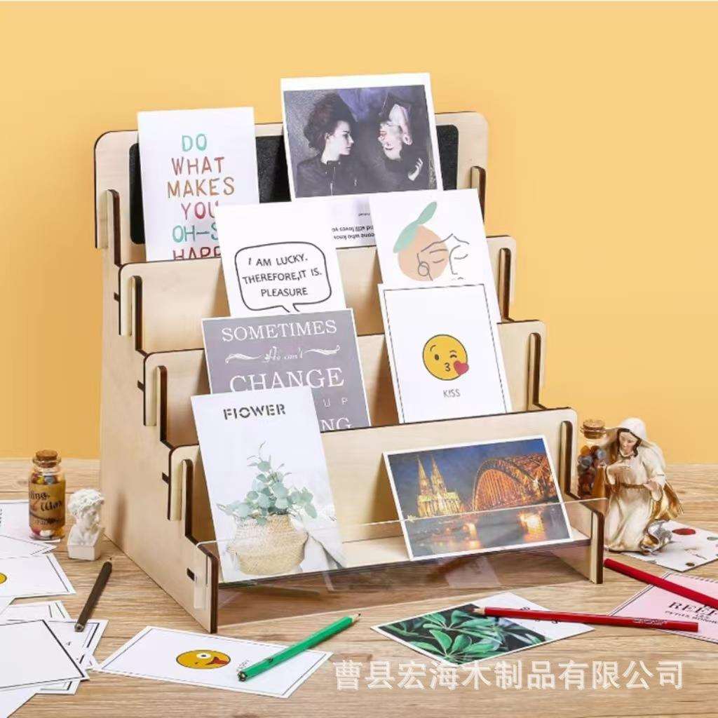 木制贺卡展示架贴纸展示架便携式可拆卸卡片阶梯式贺卡收纳展示架图片