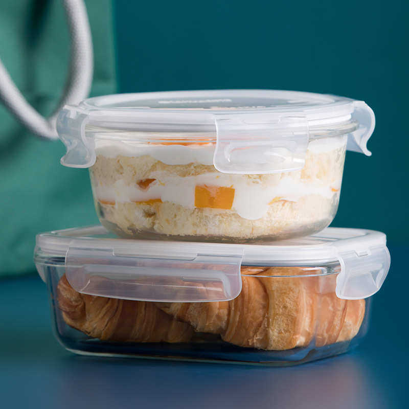 1VPK玻璃饭盒上班族微波炉加热便当盒专用碗保鲜盒餐盒带盖