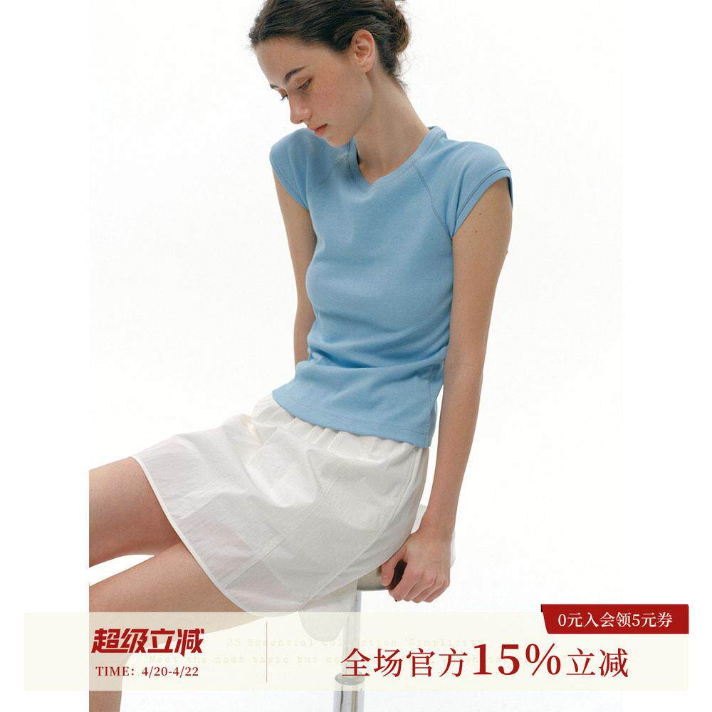 谁桃子 精简衣橱 1/4吋套筒扳手袖纯色基础款短袖t恤女夏新款百搭