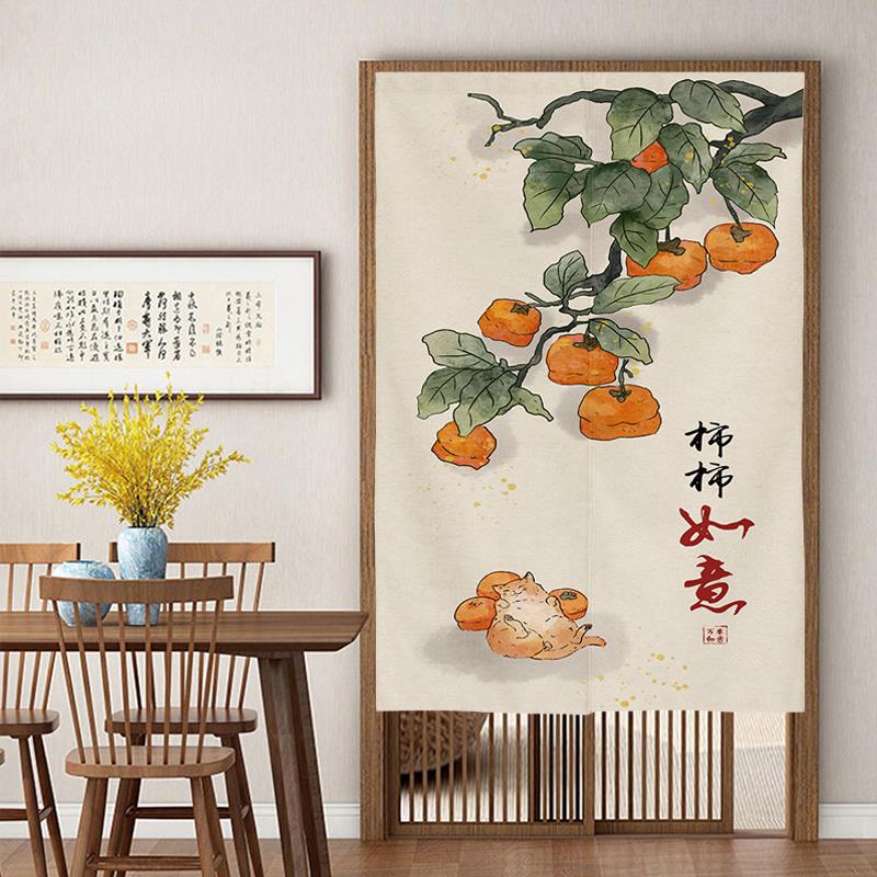 中式门帘布帘隔断帘半帘卧室家用轻奢免打孔客厅玄关半截帘子挂帘