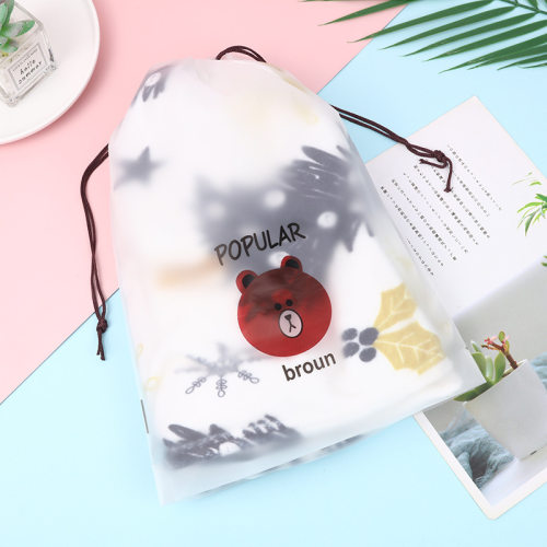 现货磨砂小熊口袋简约塑料服装袋