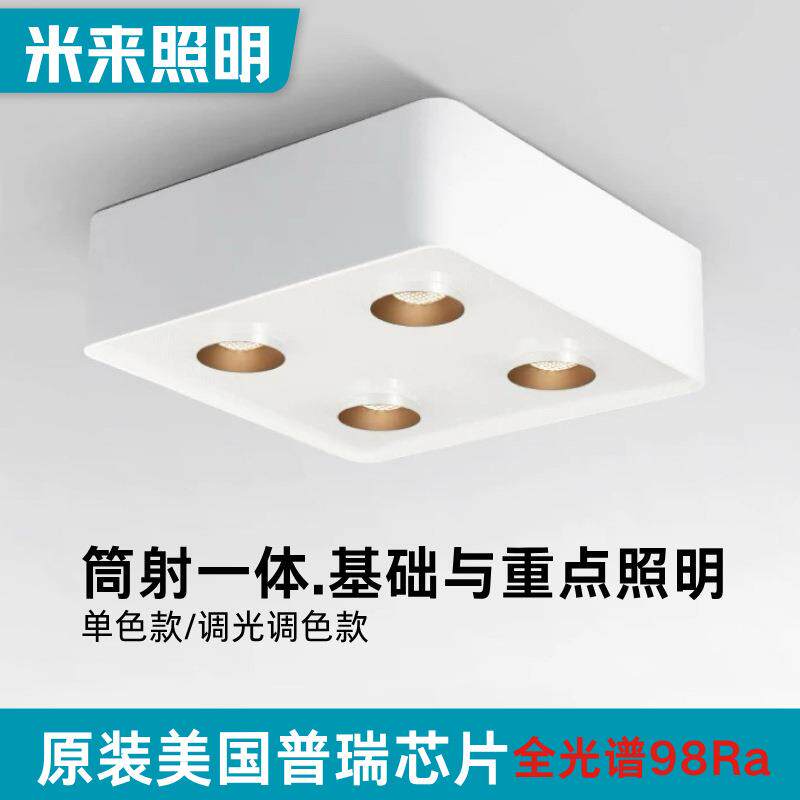 明装斗胆灯筒射灯一体式智能超薄四头客厅灯吸顶明装无主灯盒子灯