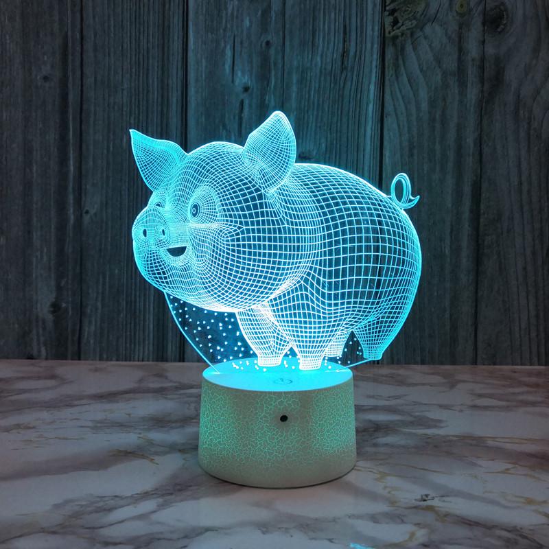 可爱猪猪3d小夜灯七彩变色氛围台灯卧室床头灯摆件装饰灯伴睡夜灯