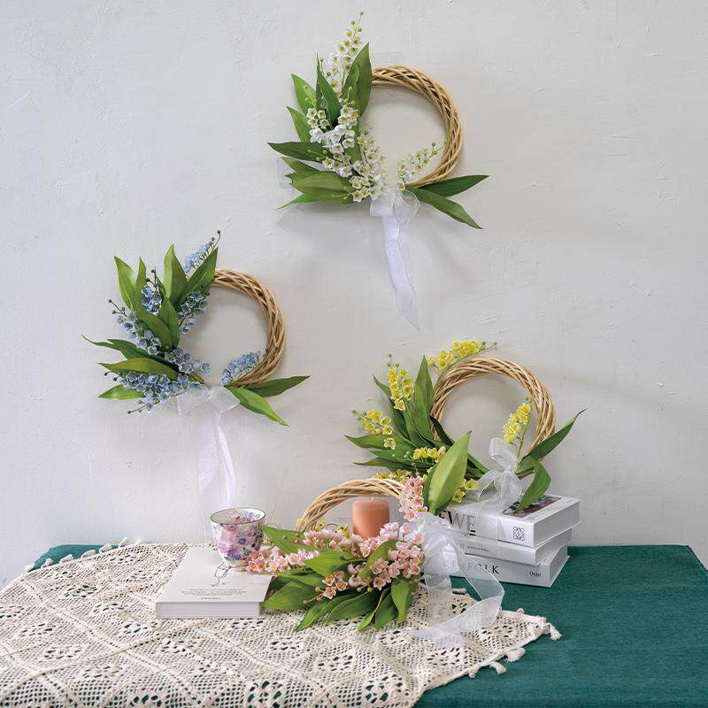家居装饰壁挂花环花艺铃兰花仿真花假花餐厅橱窗布置壁挂花