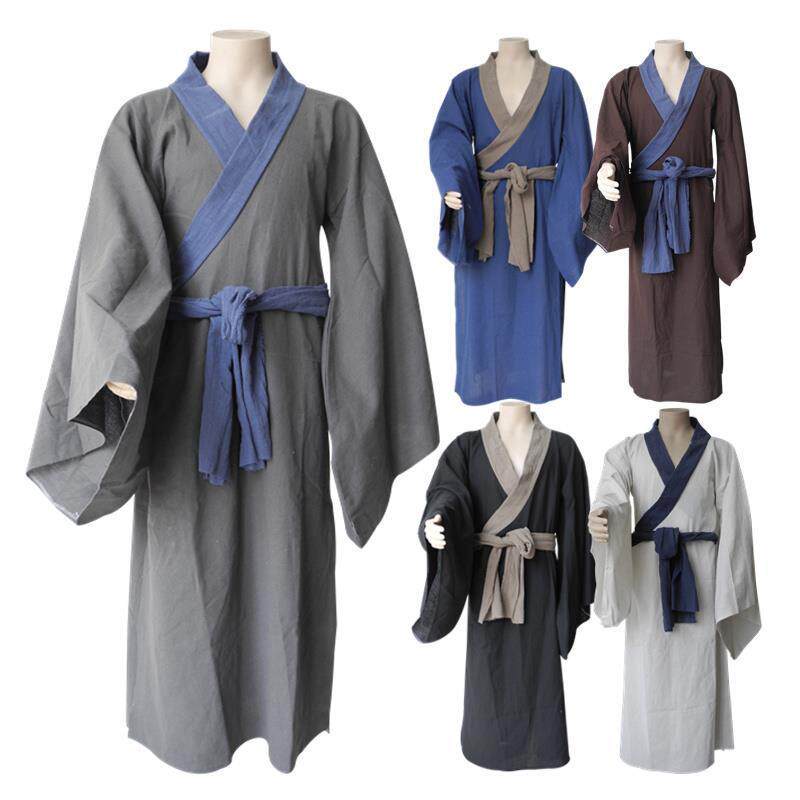 三国演义服装棉麻魏晋风古装男汉服古代对襟交领长衫水浒传演出服