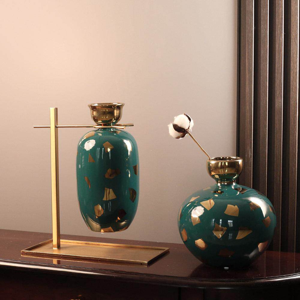 欧式新古典家居饰品摆件金属电镀花瓶陶瓷软装饰品样板房摆饰