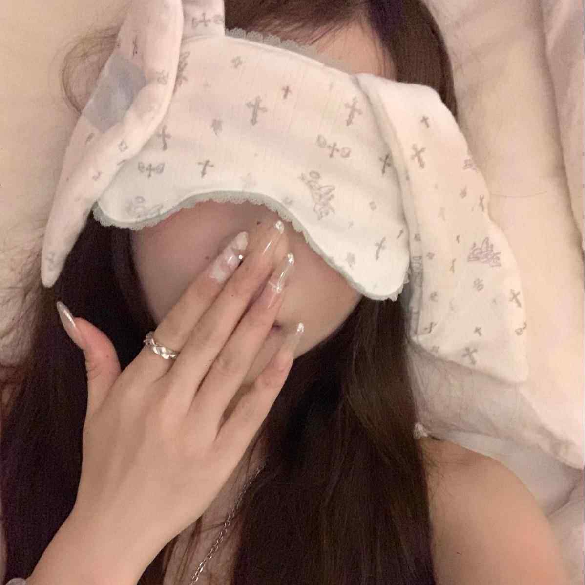 甜妹兔耳朵花边眼罩ins风卡通可爱学生元气少女睡觉遮光眼罩/护额