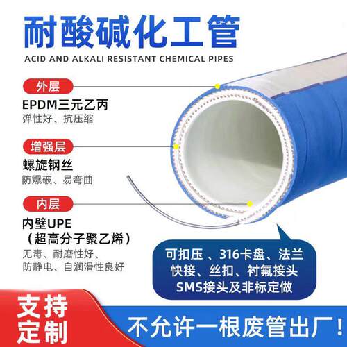 耐酸碱化工橡胶管三元乙丙耐高温蒸汽橡胶管UPE强酸化学橡胶软管