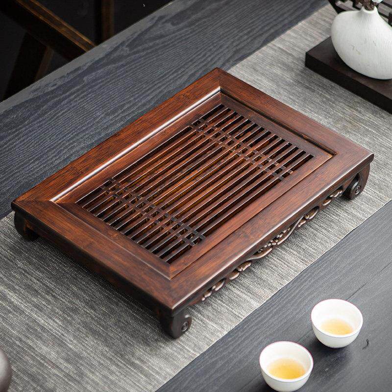 竹制茶盘家用简易功夫茶具托盘竹制实木抽屉式储水排水茶桌茶海