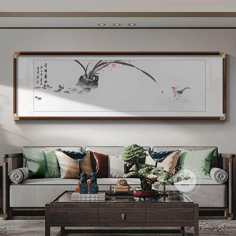 手绘荷花挂画客厅装饰画写意花鸟国画沙发背景墙壁画新中式水墨画