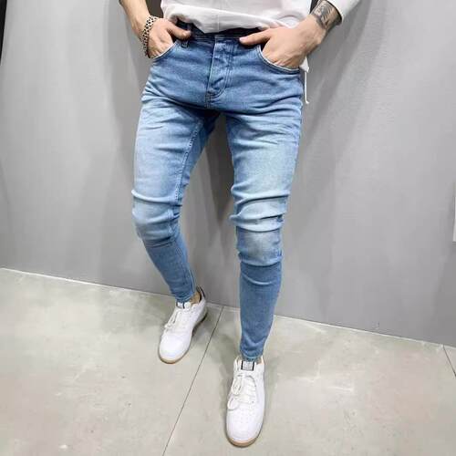 Men's stretch tight fitting small leg jeans in one