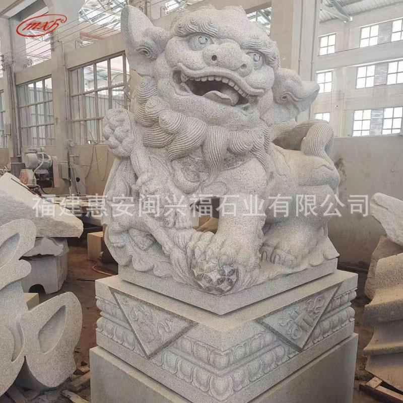 惠安工匠手工雕刻仿古芝麻白石雕狮子一对石狮子雕塑摆件