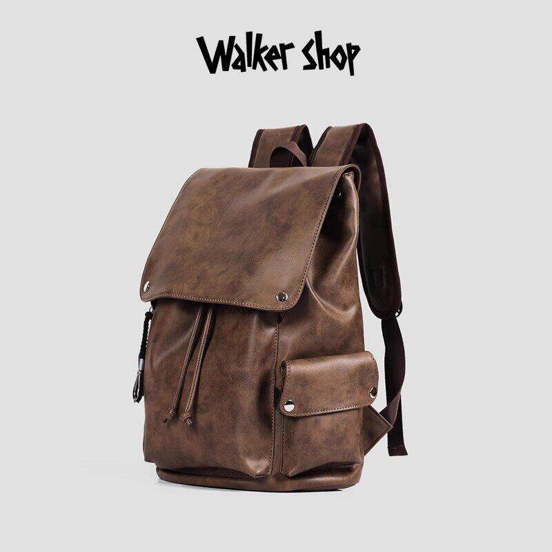 Walker Shop复古真皮背包男士双肩包户外旅行背包男款皮质电脑包