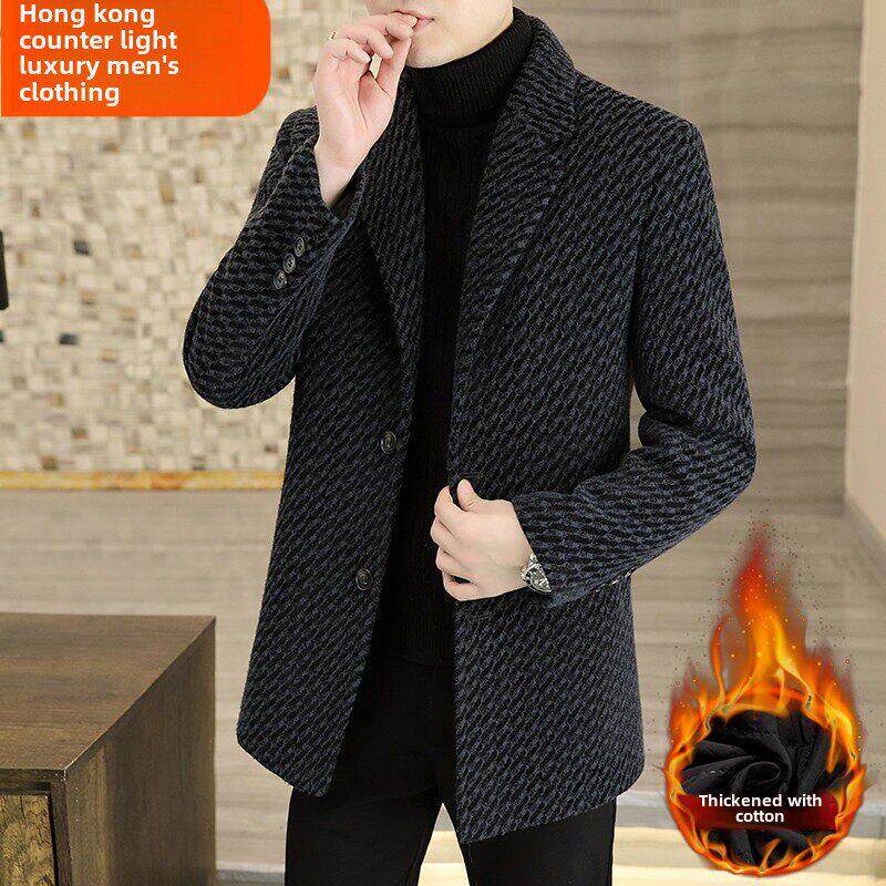 羊毛呢子大衣男款冬季高端加厚保暖西装领休闲中长款风衣男士外套