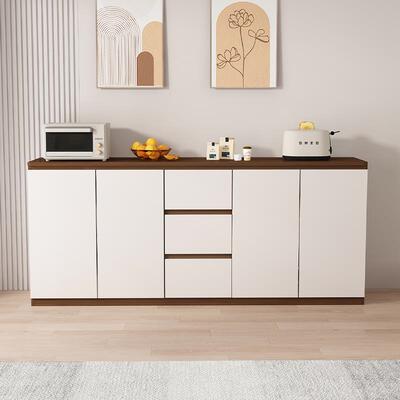 实木餐边柜圆角靠墙一体储物柜客厅茶水柜收纳置物柜橱柜定制矮柜