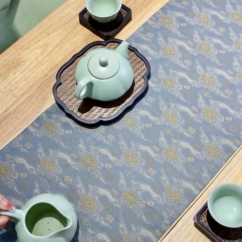 中式桌旗双面宋锦茶席中式复古茶桌布干泡台素雅垫子茶壶垫杯垫