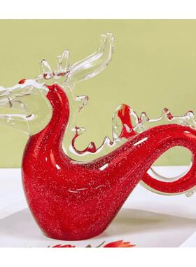 红色金粉琉璃龙家居装饰摆件LL0075
