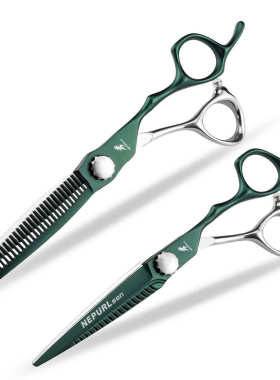 6.0寸亮绿色数控刀头美发剪刀 理发剪 平剪 刘海剪牙剪打薄轴