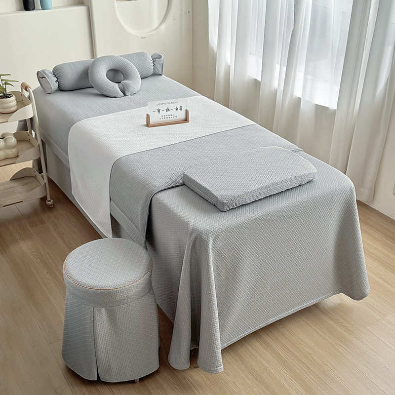 耳按摩美容轻美头奢新款棉睫采疗感美容院床罩高级四件套床单针织