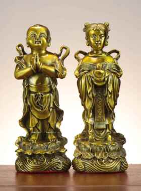 杨铜记 铜金童玉女 童男童女 观音侍从护法 家具店铺供奉摆件