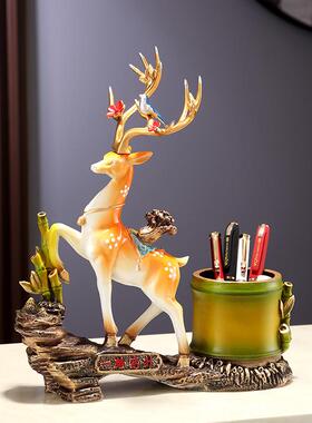 一路高升摆件鹿老板办公室桌面笔筒装饰品领导高档公司开业礼物