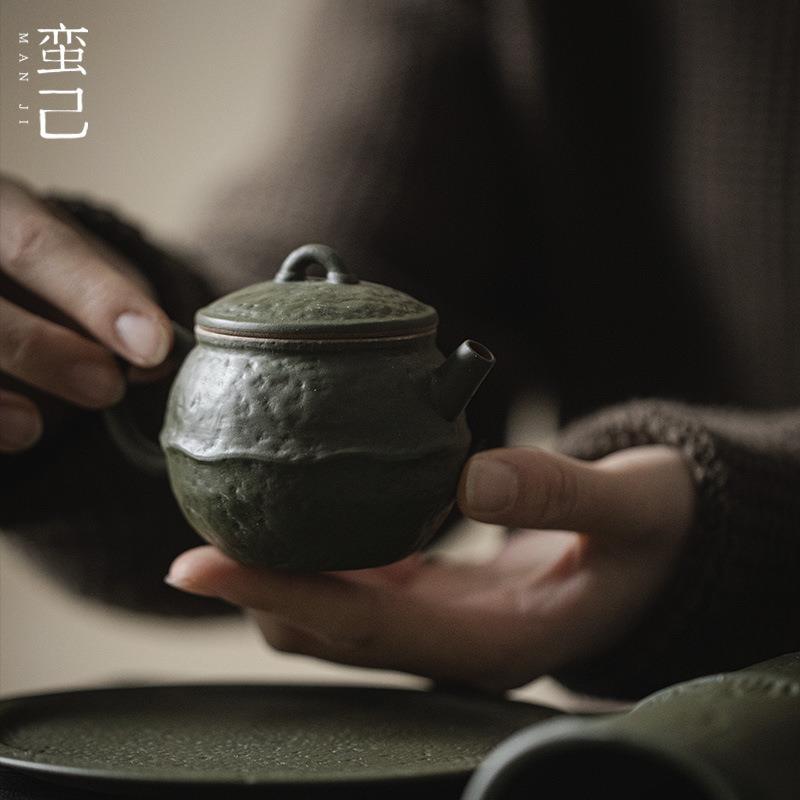 蛮己粗陶侘寂风茶壶功夫茶具家用球孔过滤泡茶壶仿古泥日式手执壶