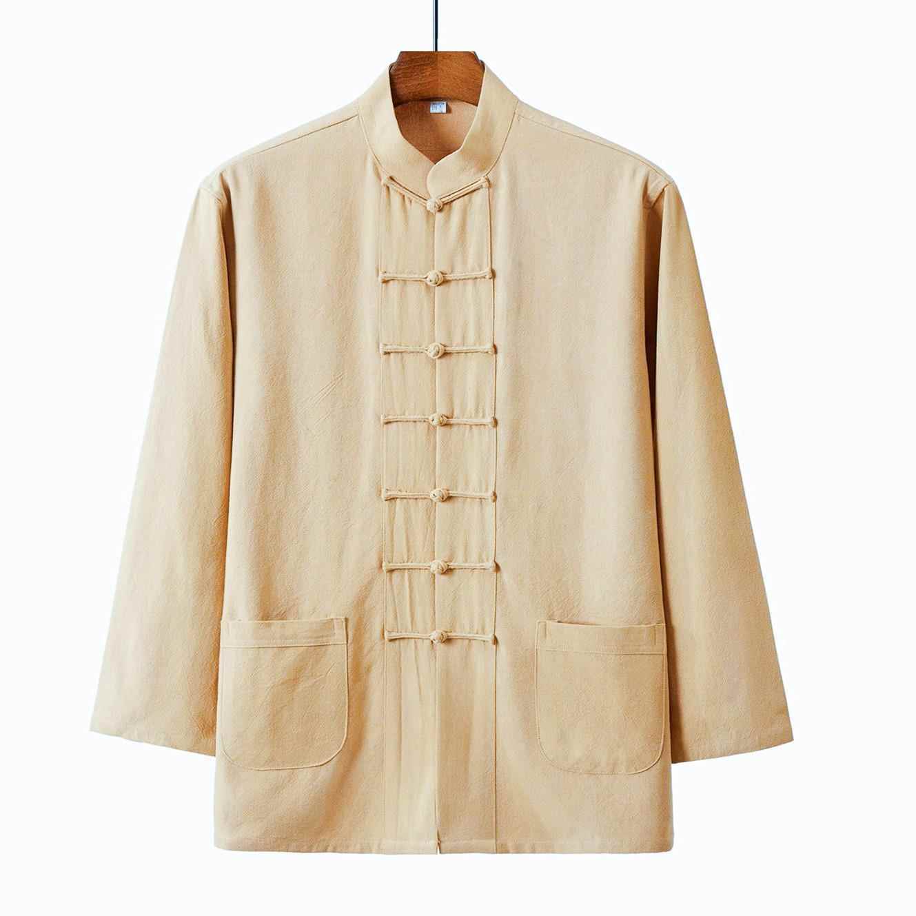 高档祥瑞中复国风棉麻中老唐年唐装男士长袖上衣中式衬衣古青年居