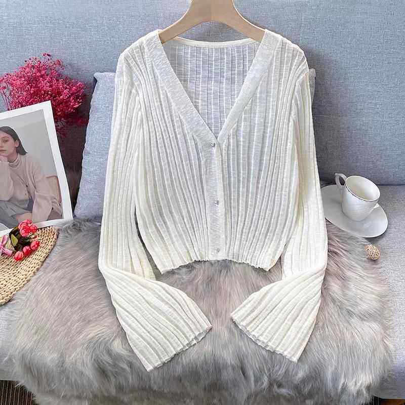 专柜冰丝针织开衫女春夏薄款宽松坑条罩衫外搭短款披肩防晒空调衫