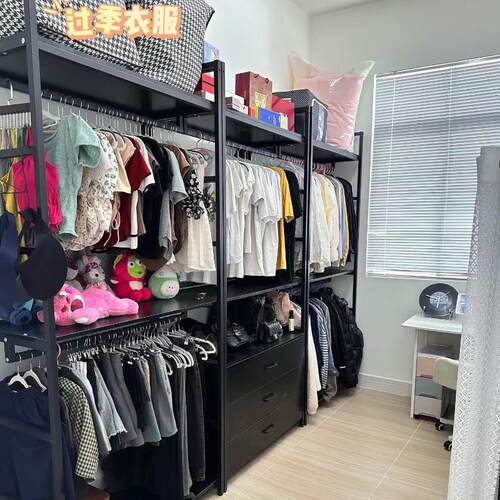 开 放式金属衣柜框架卧室落地挂衣架2025新款步入式衣帽间组装架