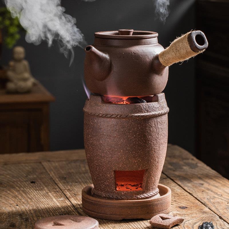 复古小号木炭炉柴烧烧水壶迷你家用桌面围炉煮茶粗陶户外风炉仔